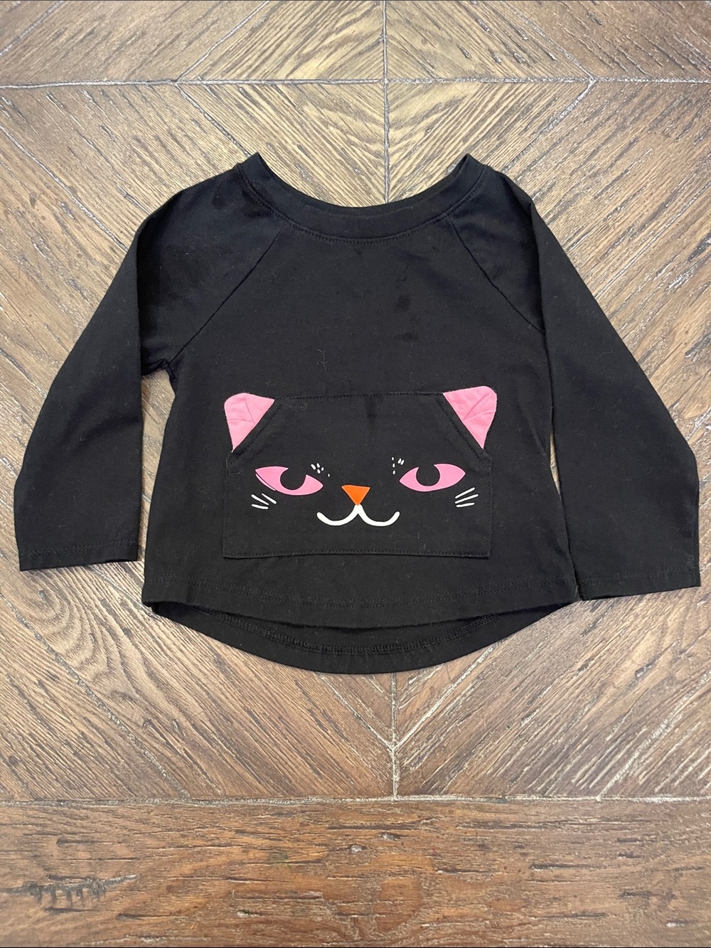 Cat & Jack Black Long-Sleeve Tee with Pink Cat Face